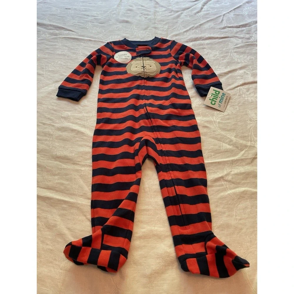 CHILD OF MINE BY CARTER'S BABY FOOTED Red Blue Strip SLEEPER SIZE 6-9 Mths Lion